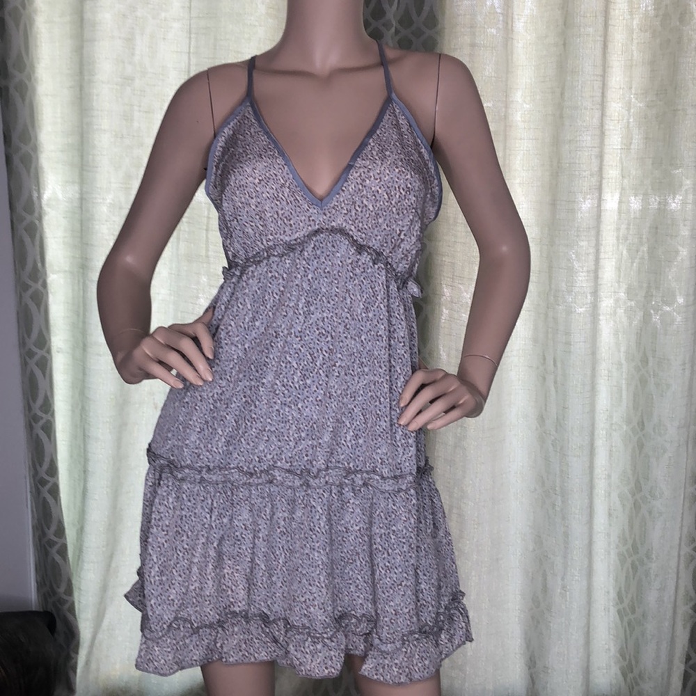 SLATE BLUE ANIMAL PRINT ADJUSTABLE CROSSED SPAGHETTI STRAP DRESS - Picture 8 of 10